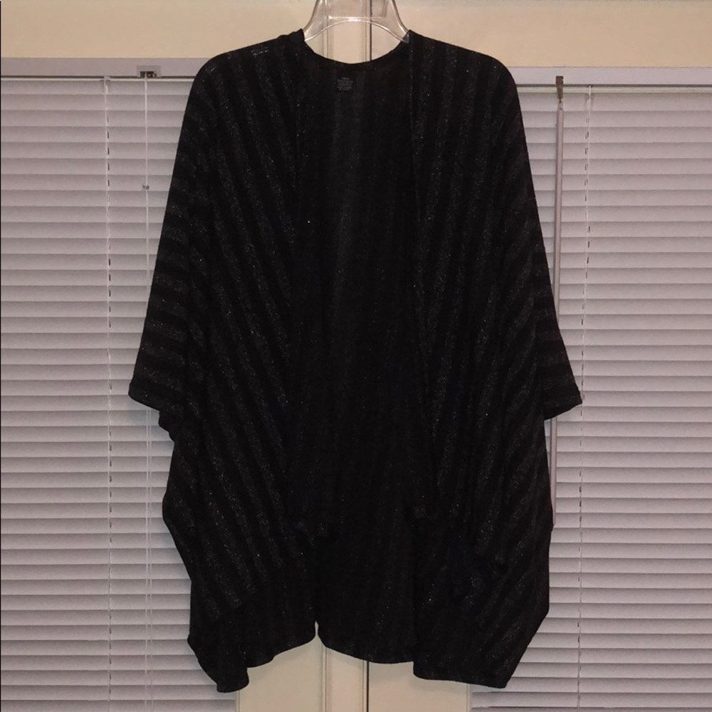 Open black and silver striped sweater
